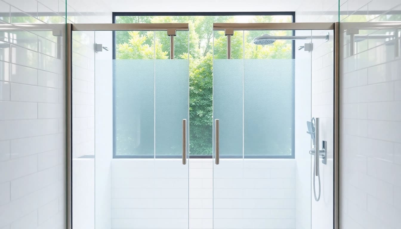 Showcase of stylish glass shower doors in a modern bathroom setting.