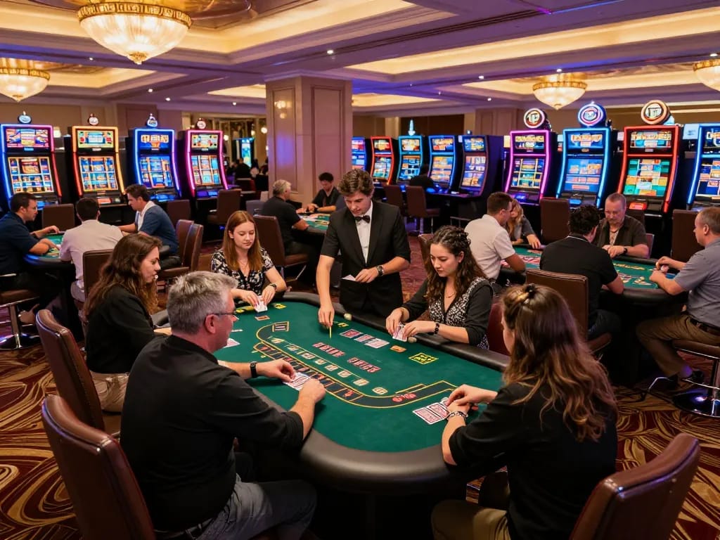 Engaging gameplay at F168's vibrant casino with players at blackjack table