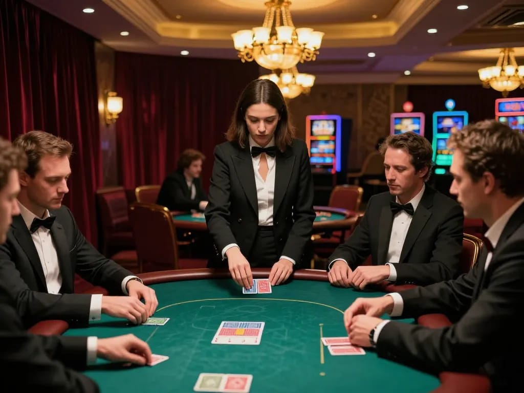 Players engage in a high-stakes poker game at NK88 casino, showcasing strategic gameplay.