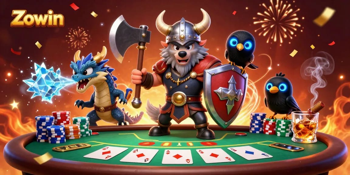 Experience thrilling gaming at Zowin with a high-energy poker scene featuring colorful chips and cards.