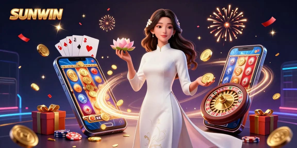 SUNWIN elevates online casino experiences with golden coins and vibrant slot games on display.