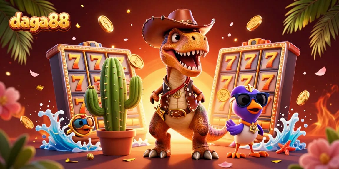 Experience the excitement of daga88 with colorful slots and animated characters in this vibrant scene.