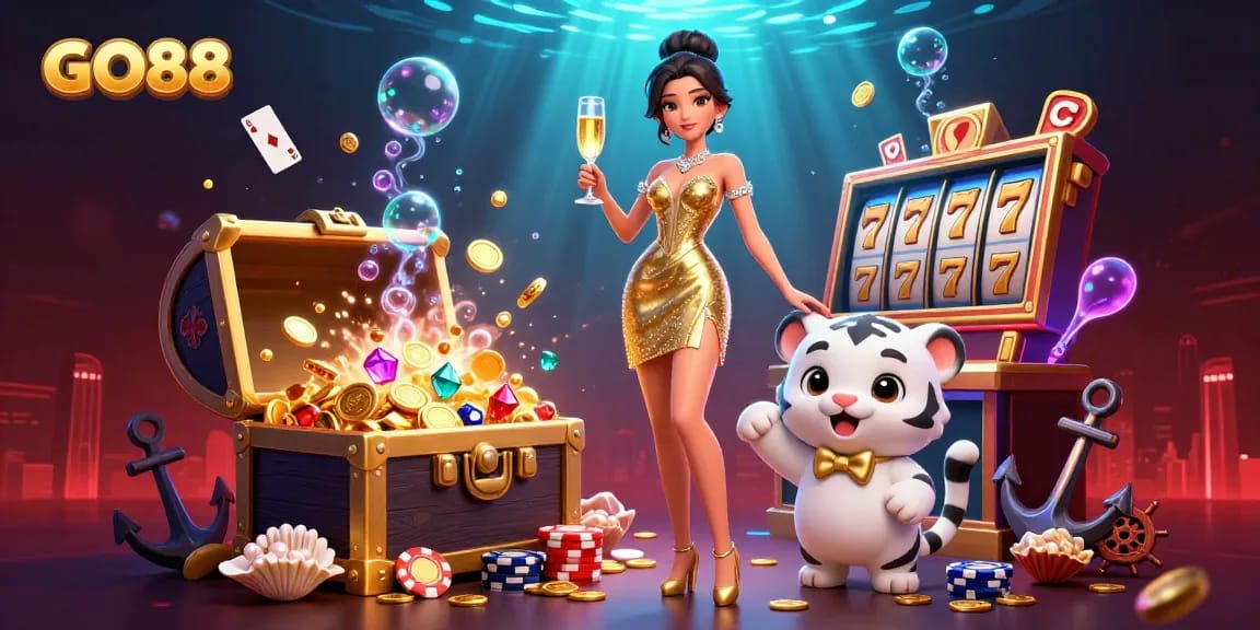 Experience winning moments with GO88, featuring enchanting character scenes and vibrant casino elements.