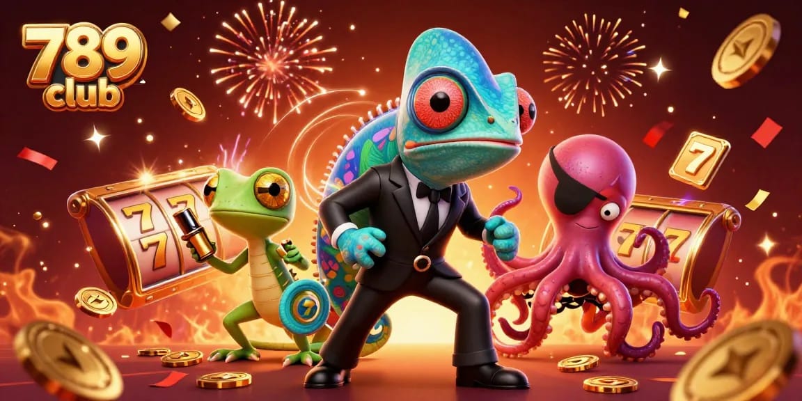 Spin the reels at 789 club, featuring a whimsical 3D scene with vibrant characters and exciting casino elements.