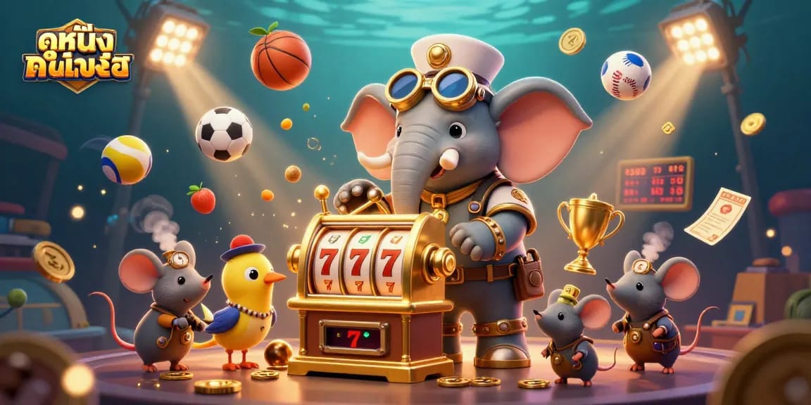 Experience engaging gambling actions with ดูหนังออนไลน์ฟรี themed 3D steampunk characters at a golden slot machine.