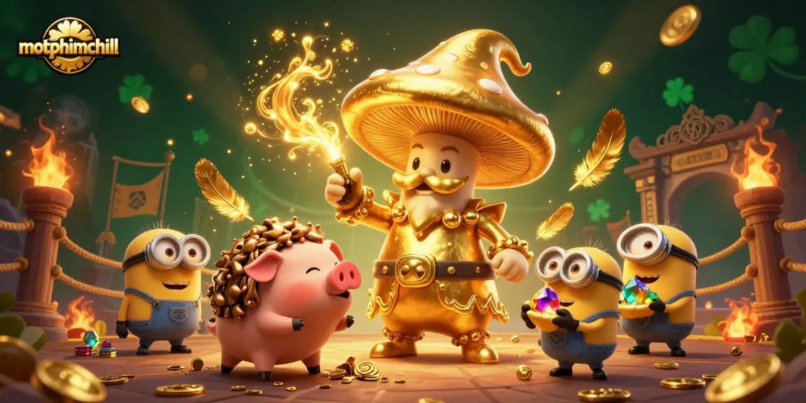 Engage with a magical casino experience at motphimchill featuring vibrant golden characters.
