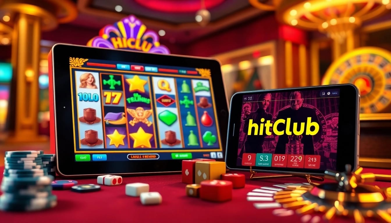 Experience thrilling gameplay as you tải hitclub on mobile devices amidst glamorous casino visuals.