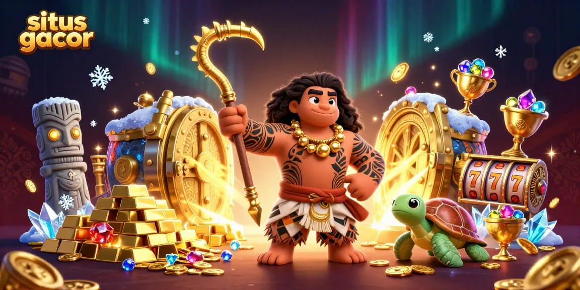 Experience exhilarating wins at situs gacor with Polynesian-themed slots surrounded by treasures.