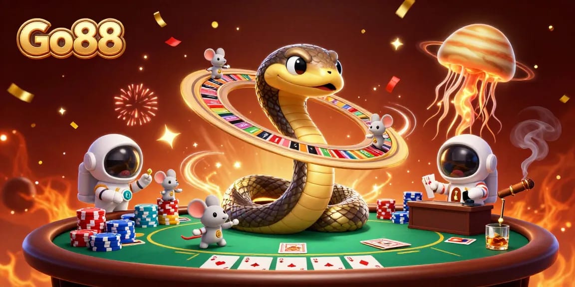 Experience the thrilling action of Go88 with mouse astronauts betting on a cosmic roulette wheel.