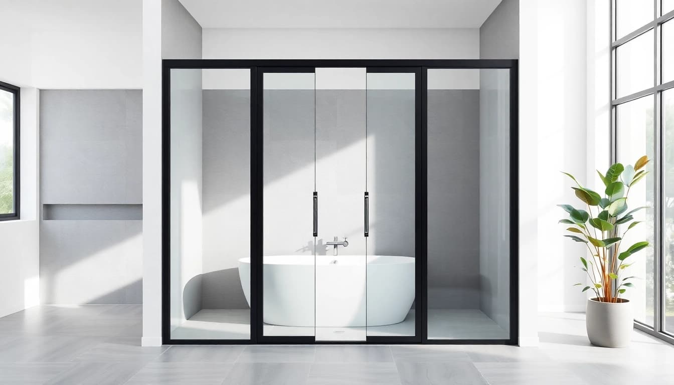 Showcase black frame shower doors in a luxurious bathroom, emphasizing modern aesthetics and style.