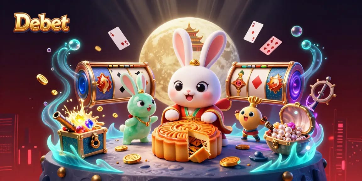 Experience gaming at Debet with vibrant slots, rabbits, and moon palaces.