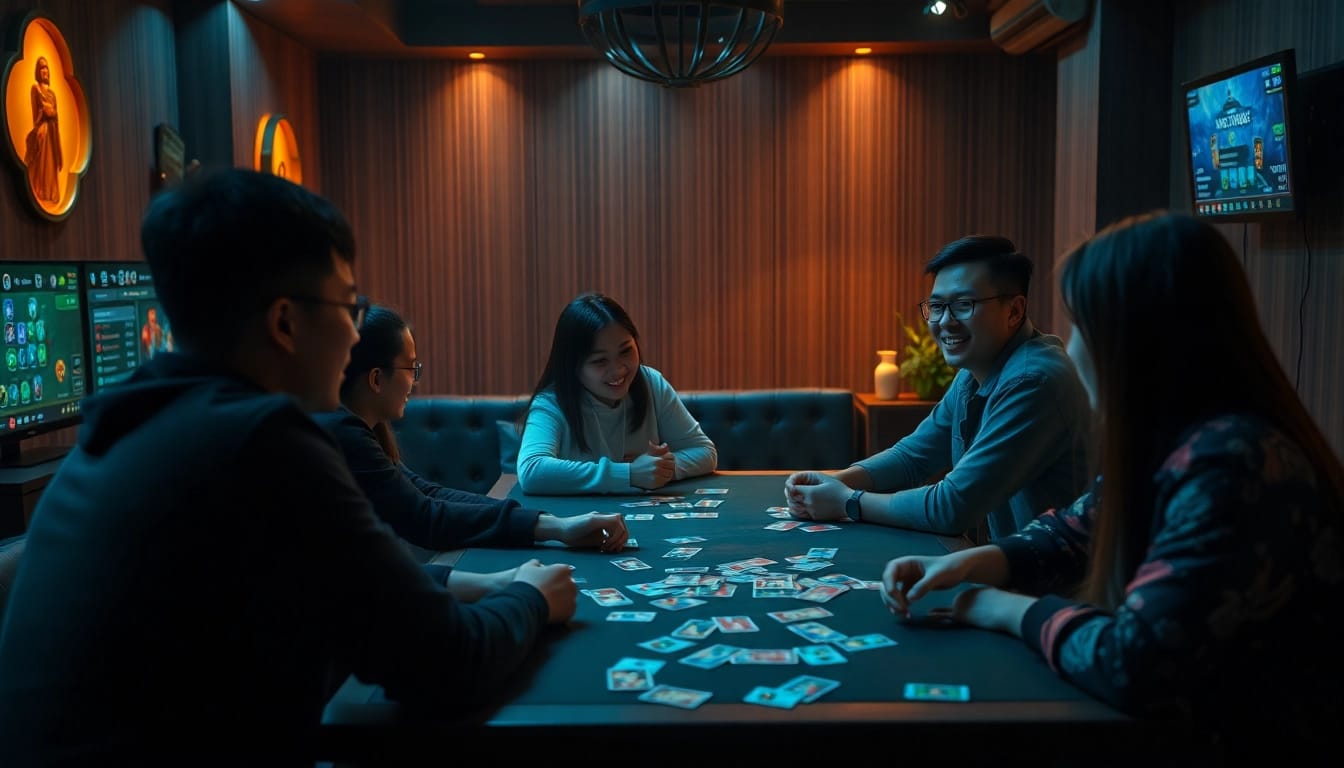 Players enjoying card games on topgamebaidoithuong.mx, showcasing excitement and community.