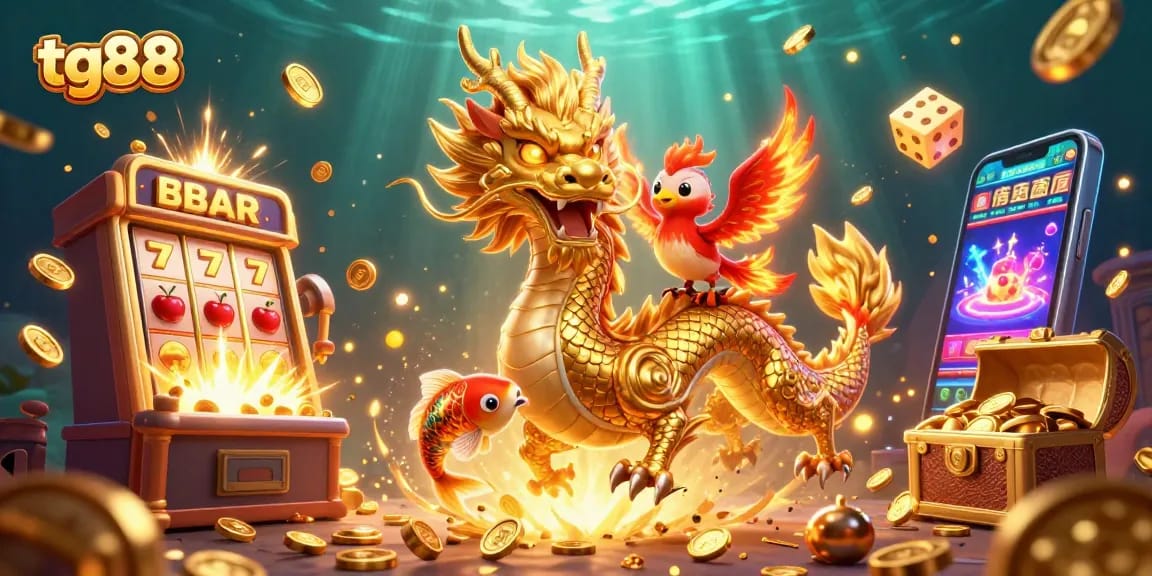 Spin jackpots and win big with tg88 in a vibrant 3D casino illustration full of action.