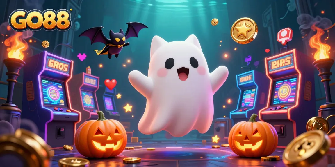 Experience the thrilling world of GO88 with a ghostly cat and vibrant casino elements, perfect for gamers.