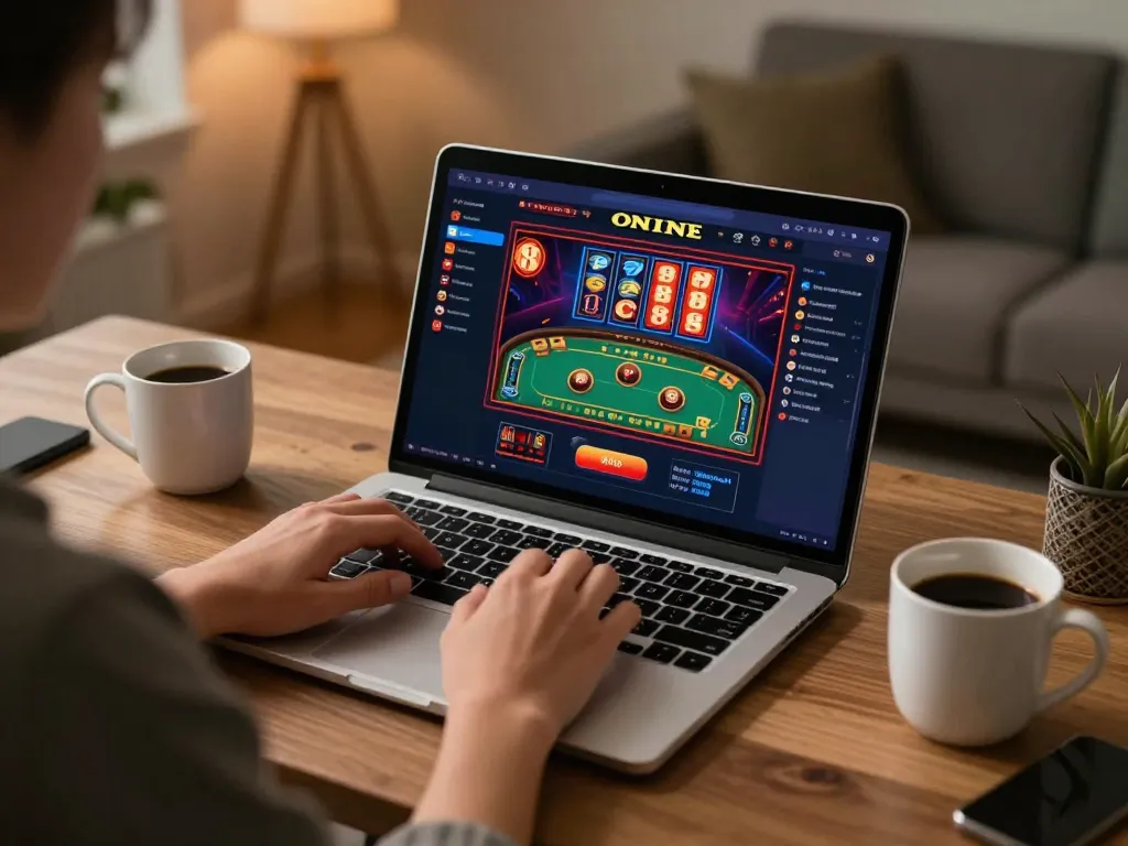 Player engaging with Nhà cái SHBET in a cozy home setup for online casino gaming.