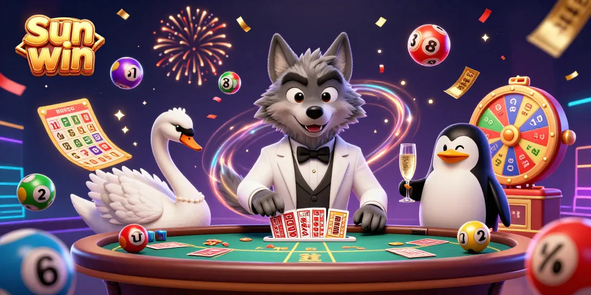 Win big with Sun win in this vibrant 3D casino illustration showcasing a lively gaming scene.