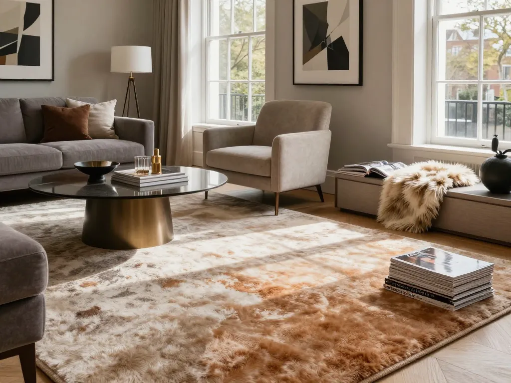 Luxury carpets London in an elegant living room, showcasing plush textures and sophisticated interior design elements.