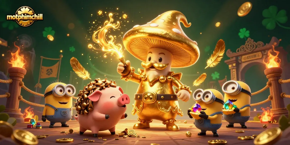 Engage with a magical casino experience at motphimchill featuring vibrant golden characters.