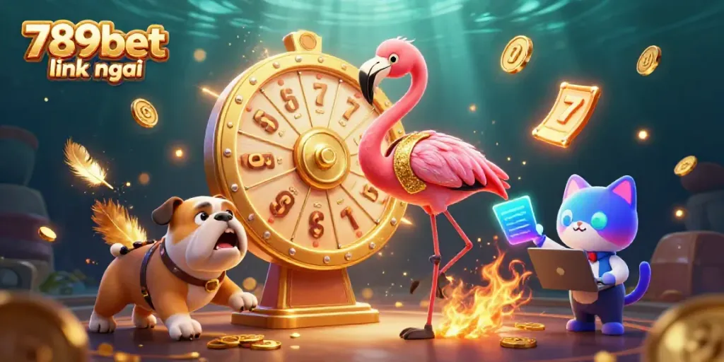 Play and win exciting prizes with 789bet link mới in vibrant casino illustration featuring animated characters.