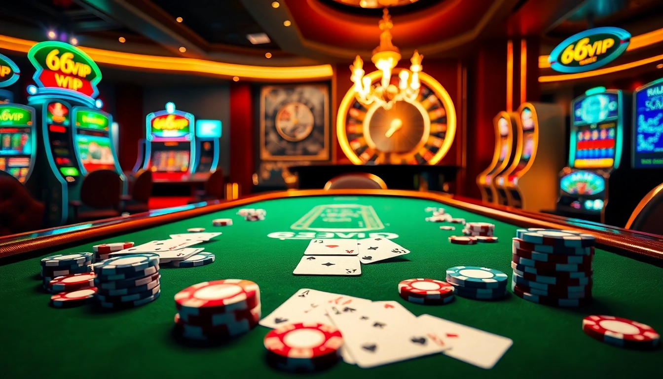 Players enjoying a thrilling experience at 68VIP's luxurious casino, showcasing poker and roulette.