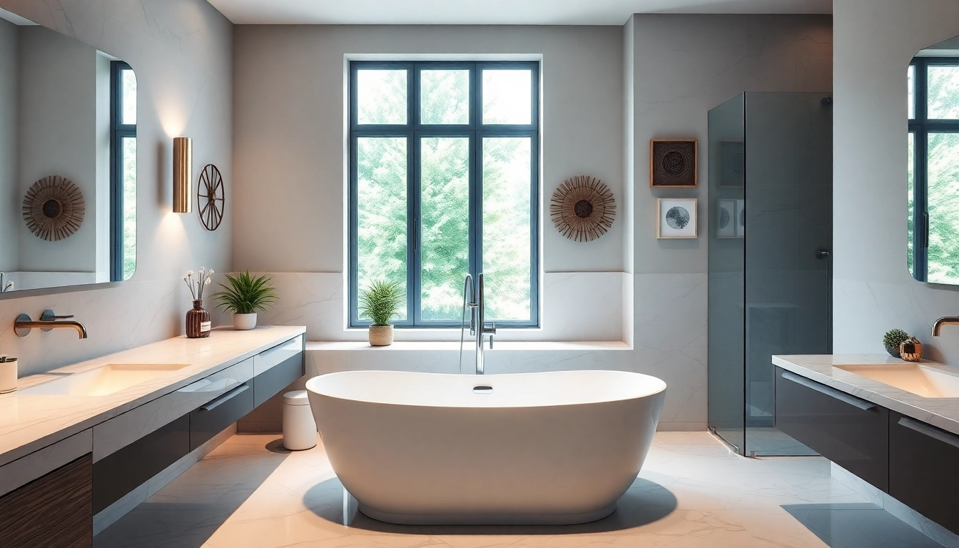 Beautiful bathroom renovations manchester highlighting a luxurious freestanding bathtub and modern fixtures.