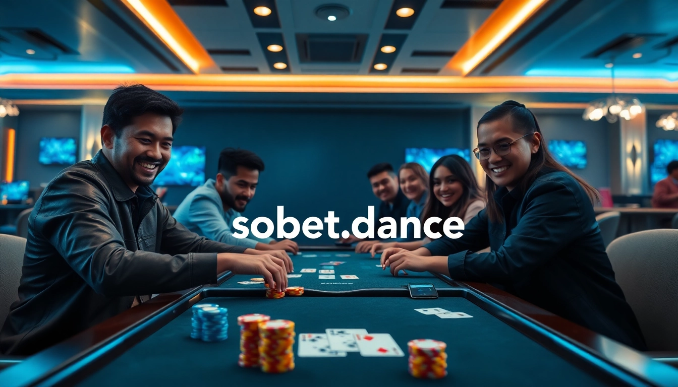 SBOBET.dance showcases an engaging online poker gaming session with diverse players enjoying a lively atmosphere.