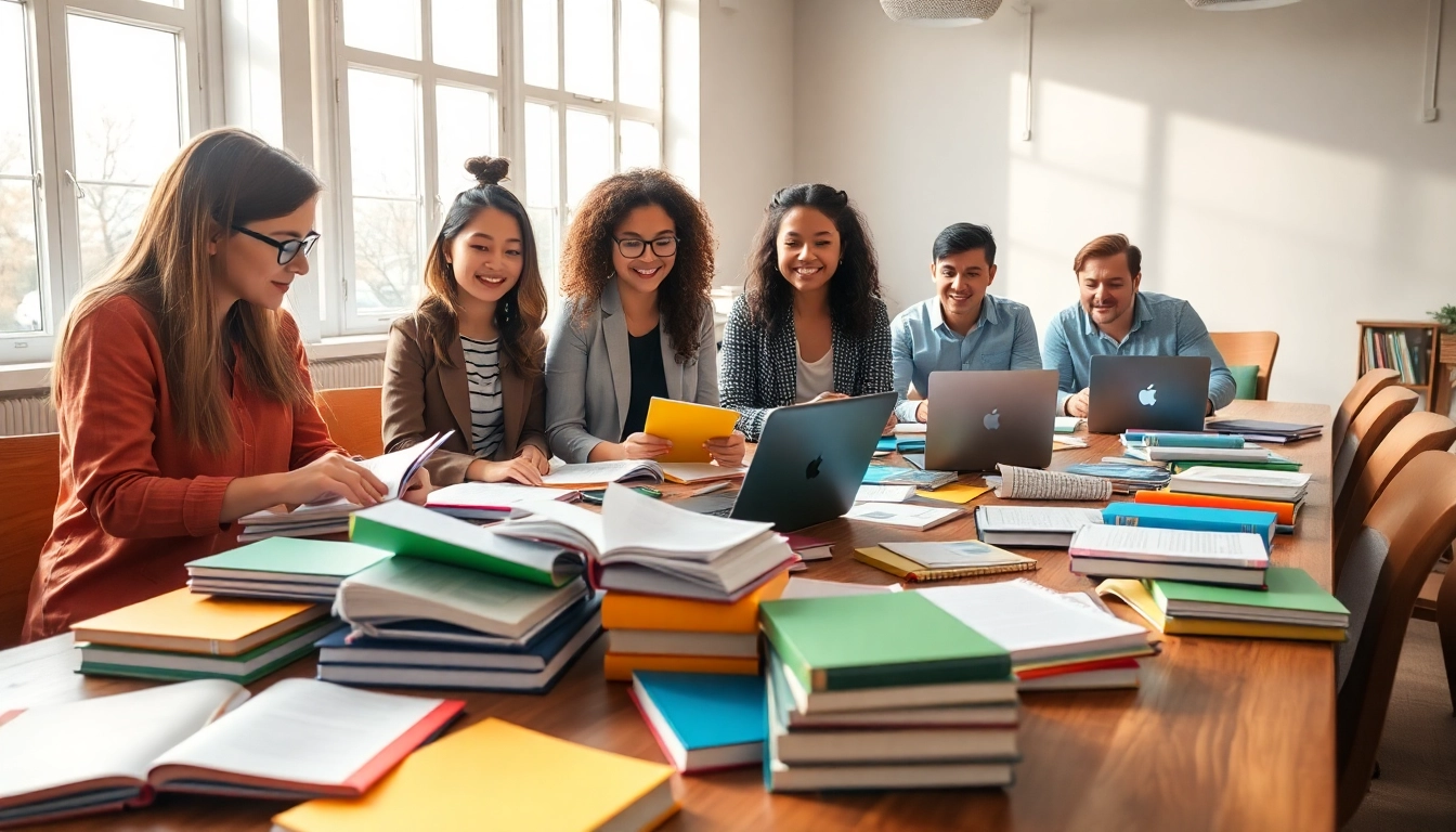 Students focused on exam preparation in a vibrant study environment.