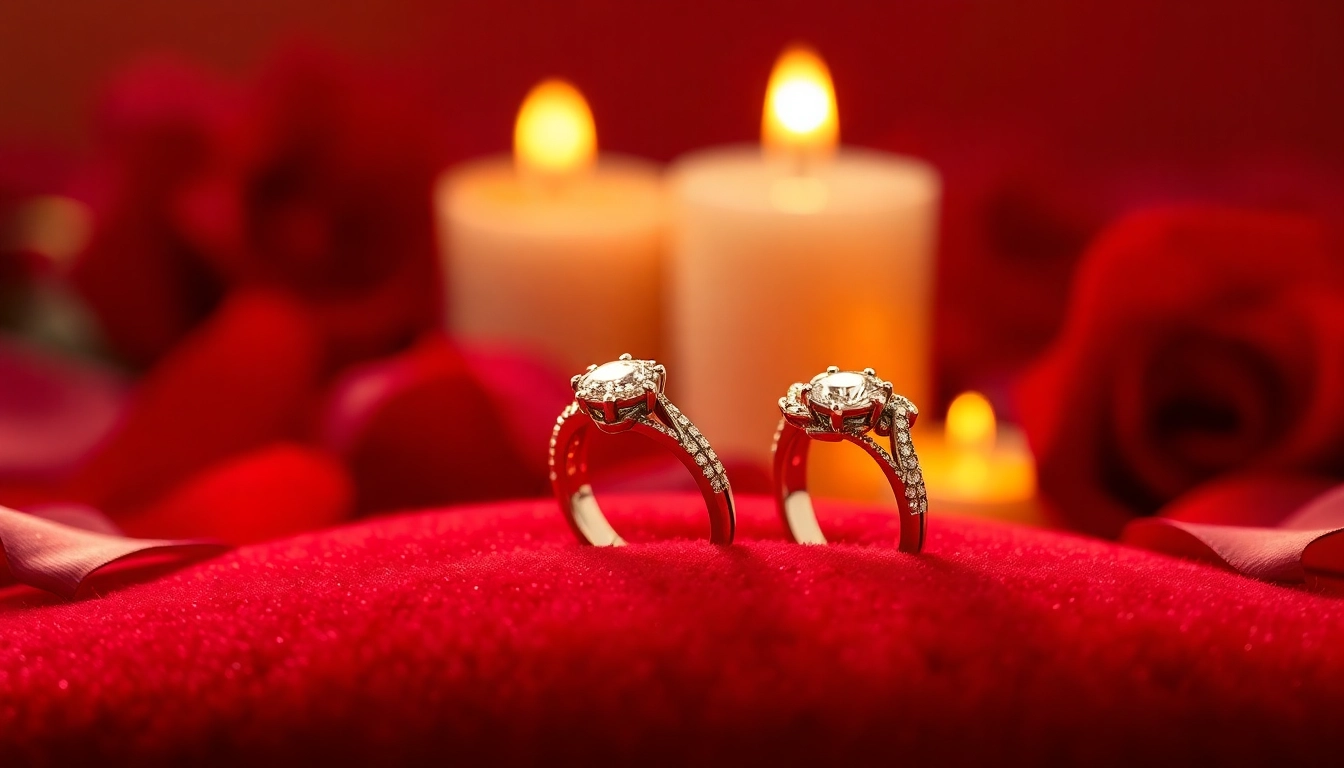 Showcasing Romantic Valentine’s Day engagement rings UK with intricate designs on a velvet backdrop.