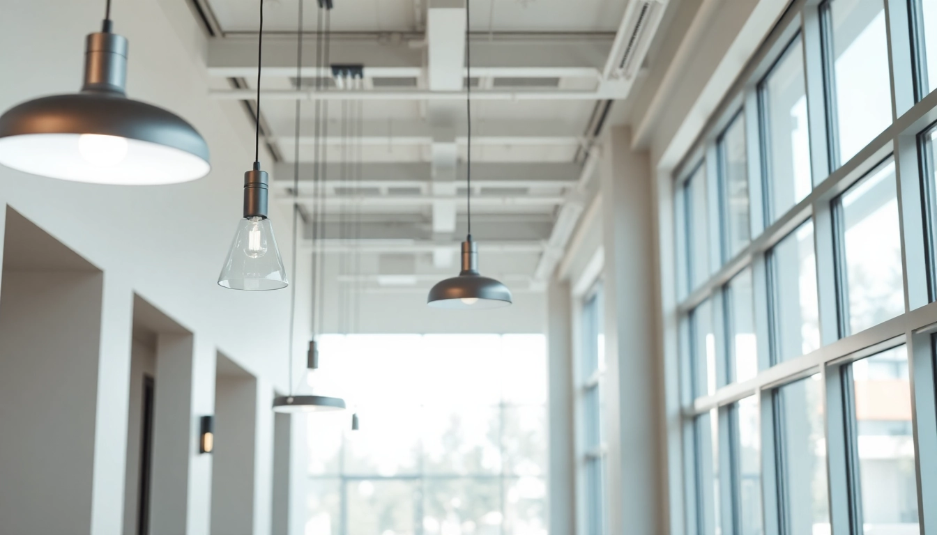 Showcasing hallway lighting fixtures that enhance a modern corridor's aesthetic.