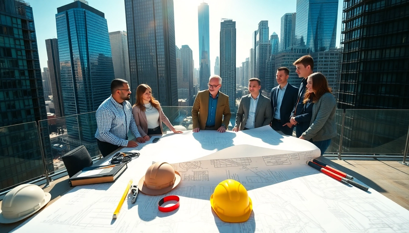 New York City Commercial General Contractor team discussing plans on a construction site.