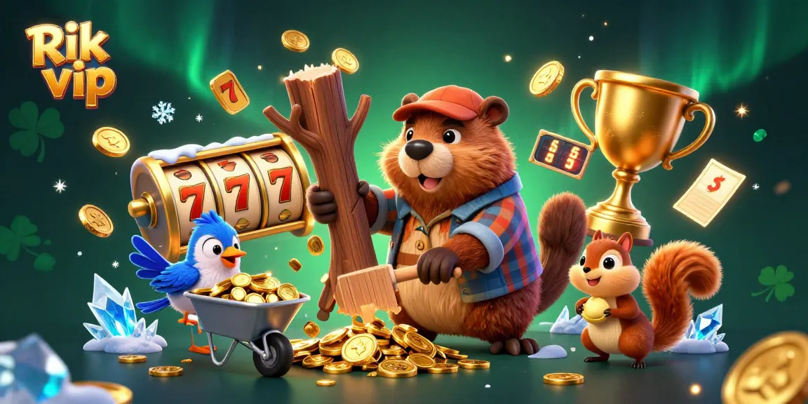 Experience the thrill of winning at Rik vip with a vibrant casino scene featuring gold coins, jackpot slots, and animated characters.