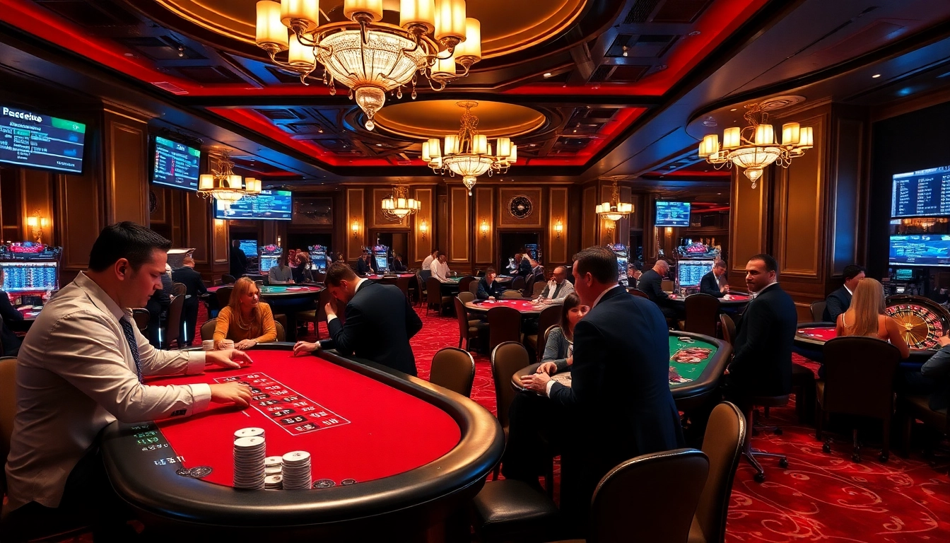 The main casino scene illustrating excitement, strategy, and camaraderie on the trang chủ s8 platform with poker games and roulette.