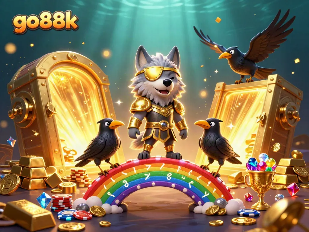 Experience thrilling wins at go88k in a vibrant, epic casino-themed illustration.