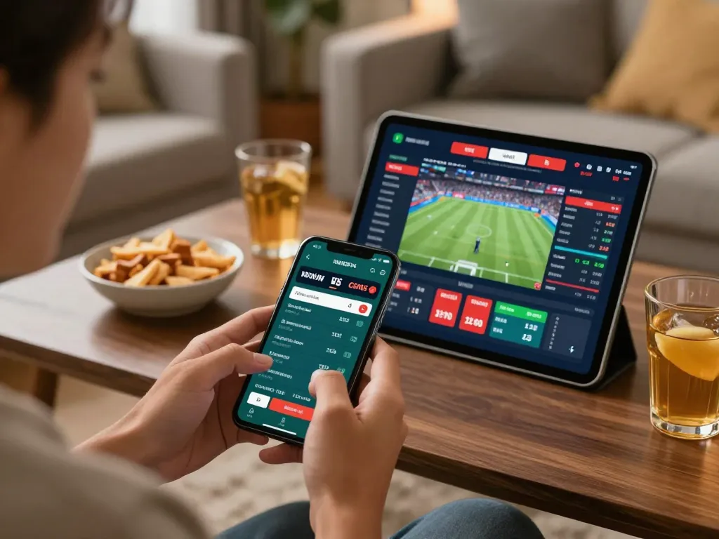 Engaged player using 789P for live sports betting, showcasing real-time odds and strategic gameplay