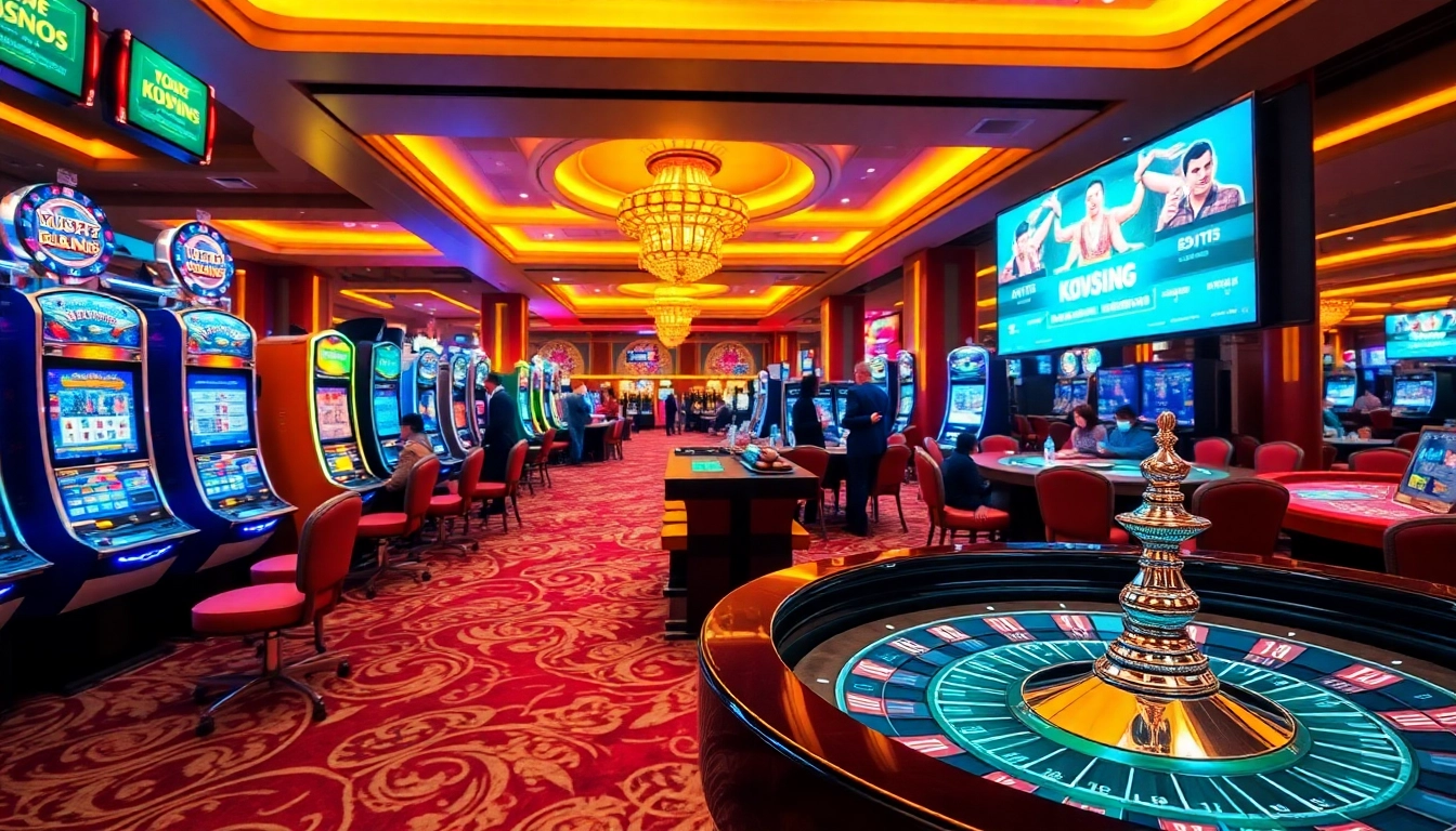 Experience the excitement of gambling at kuwin 789's vibrant casino floor with slot machines and poker tables.