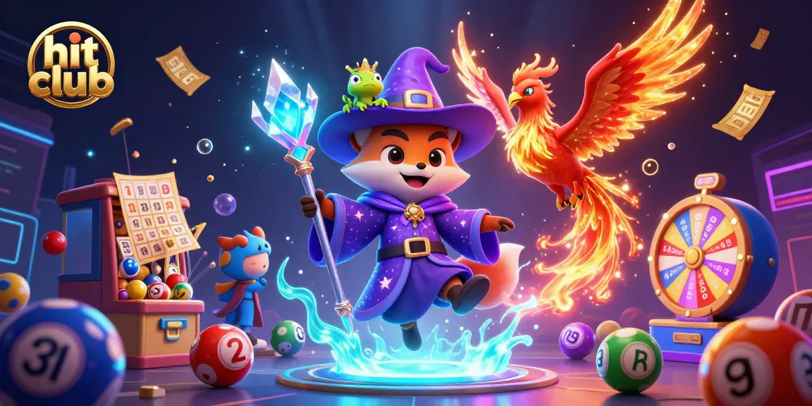 Experience engaging wins at hit club with colorful lottery balls and vibrant gold elements.
