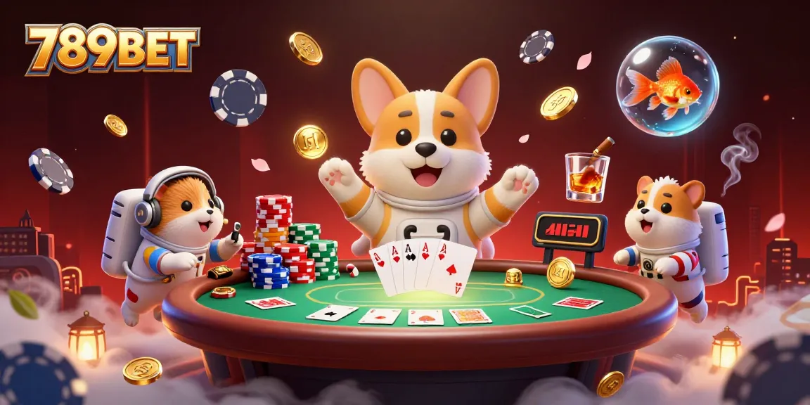 Experience 789BET's immersive casino gaming with floating poker chips and vibrant illustrations.