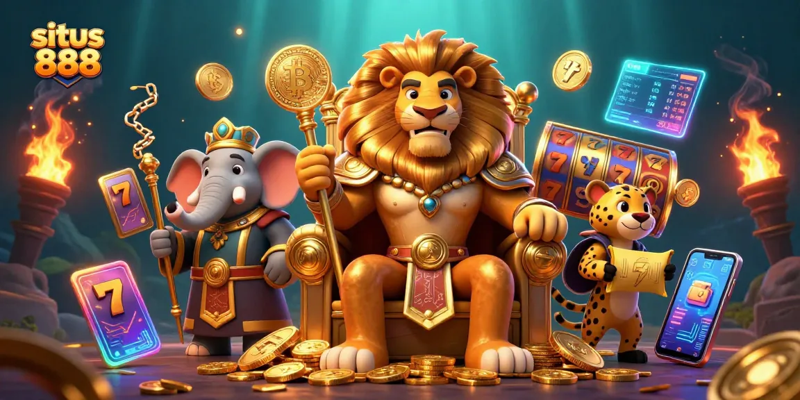 Experience exciting wins at situs 888, with vibrant jackpot slots and epic rewards featured in this illustration.