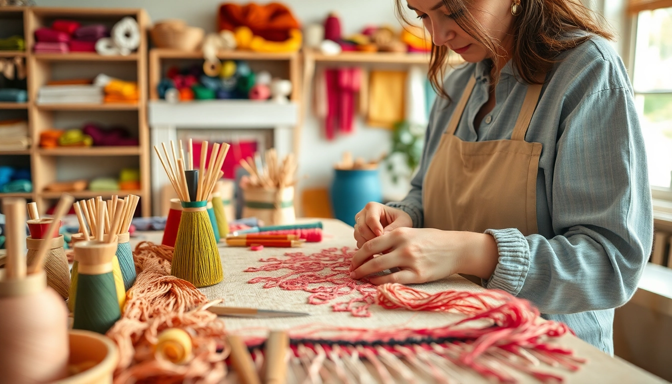 Katoen stoffen worden creatief verwerkt door een designer in een kleurrijke studio.