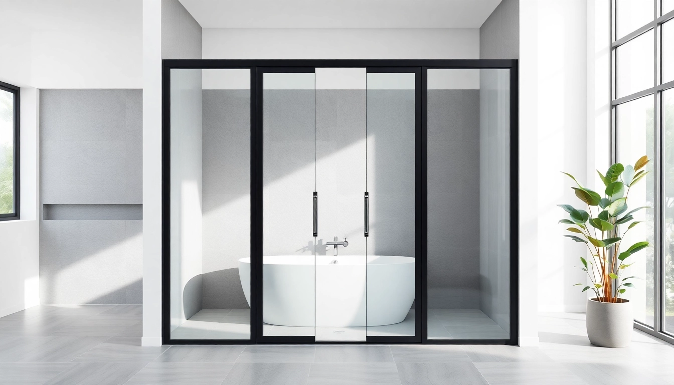 Showcase black frame shower doors in a luxurious bathroom, emphasizing modern aesthetics and style.