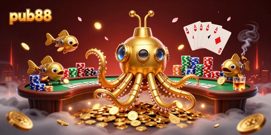 Spin the reels and collect treasures at pub88 with a whimsical kraken submarine adventure.