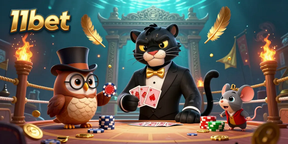 Engaging scene depicting the stylish 11bet panther dealer and friends amidst dynamic casino elements.