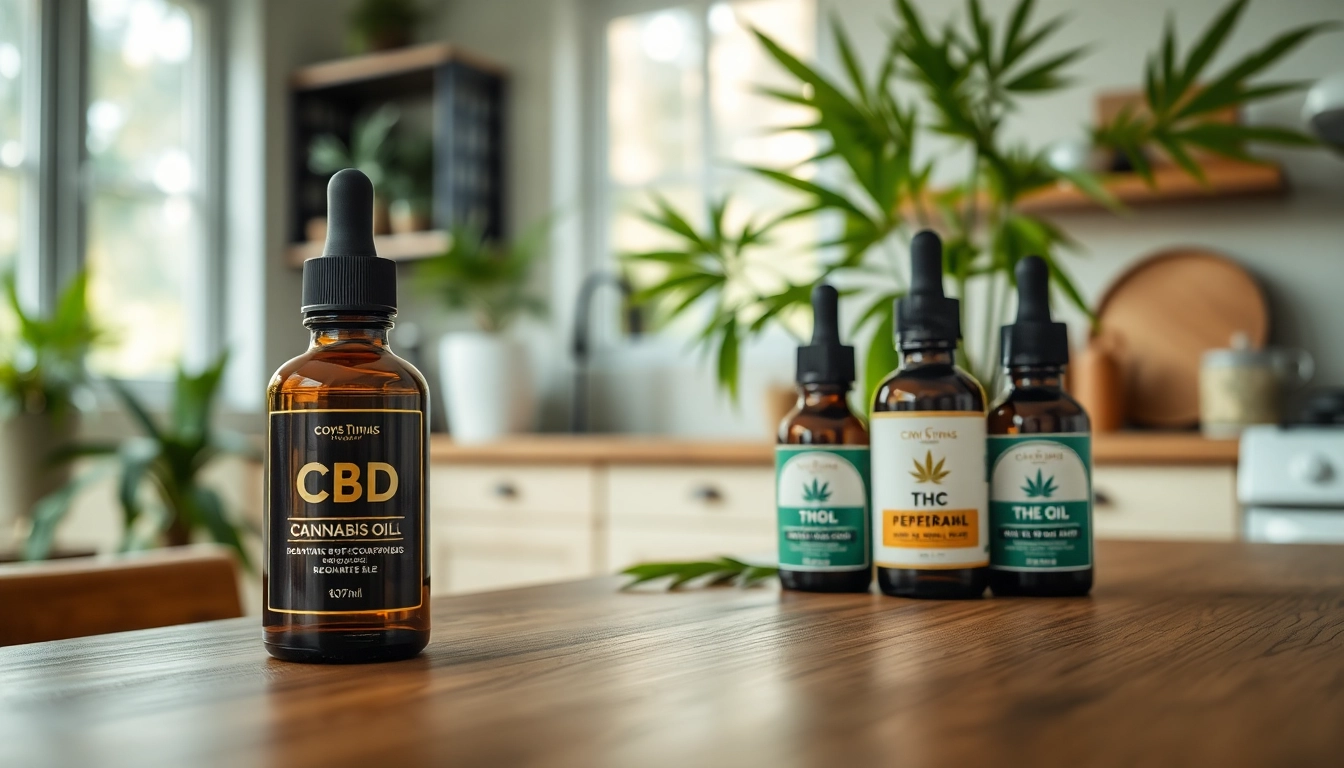 Buy CBD / THC Cannabis Oil UK in an elegant kitchen setting with natural lighting.