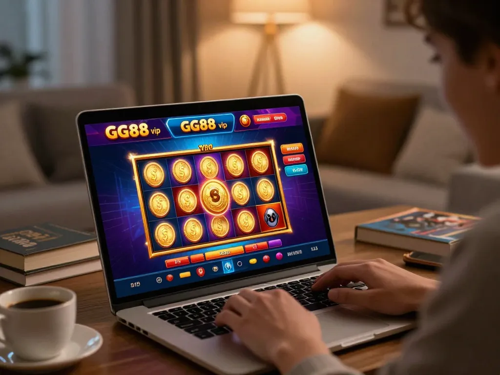 Engaging with online casino GG88 vip showcasing exciting slot games on a laptop screen