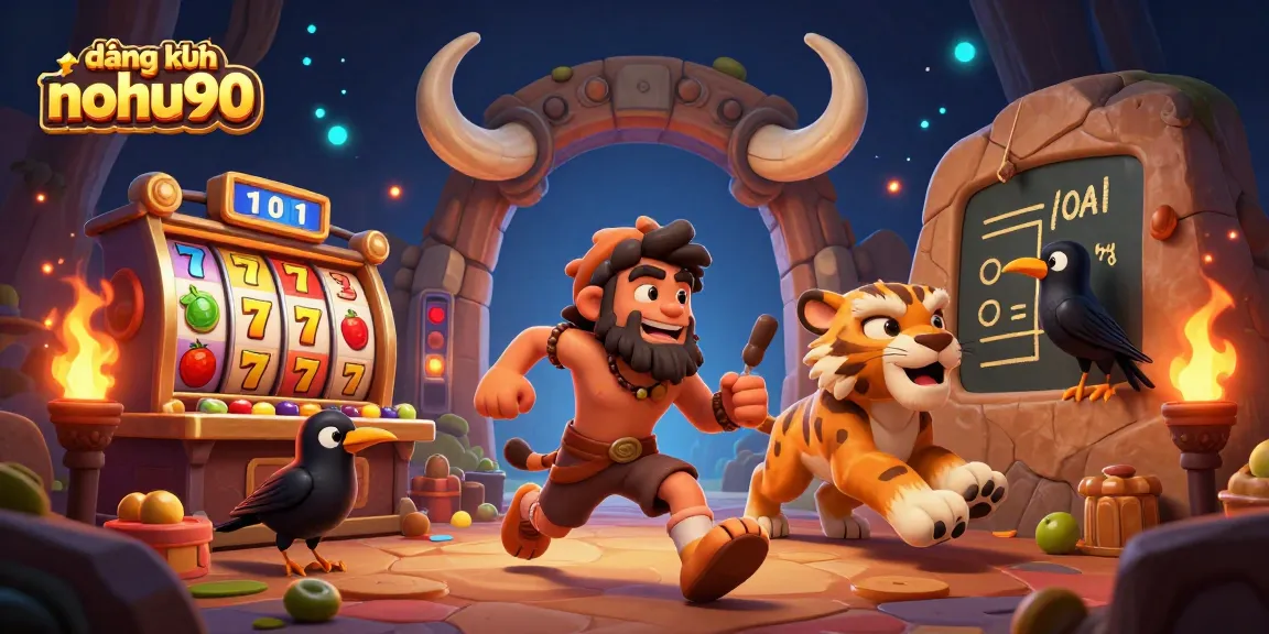 Experience vibrant slot excitement with đăng ký nohu90 at a prehistoric casino with lively characters.