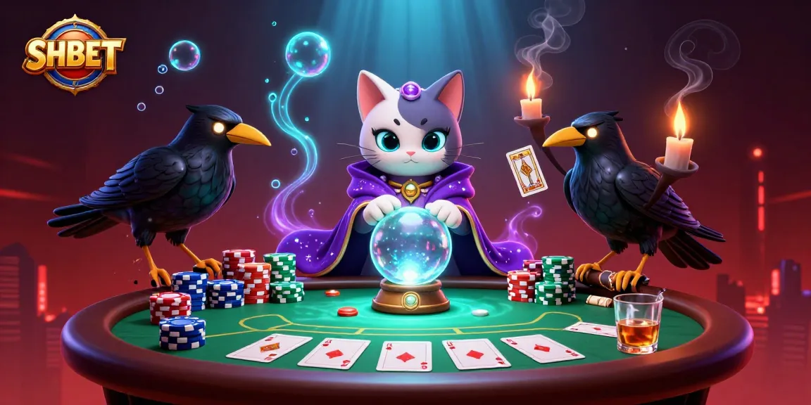 Play poker and win at SHBET, illustrated with mystical elements and vibrant casino visuals.