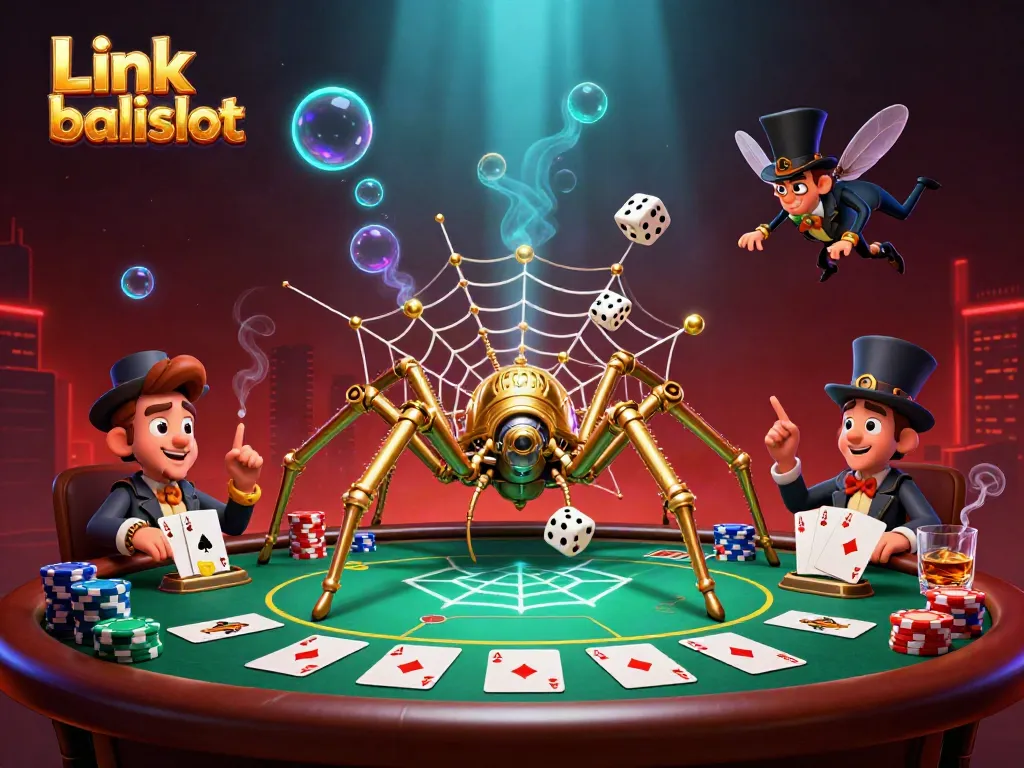 Engage with Link balislot through a dynamic casino-themed 3D illustration, showcasing vibrant gaming elements.