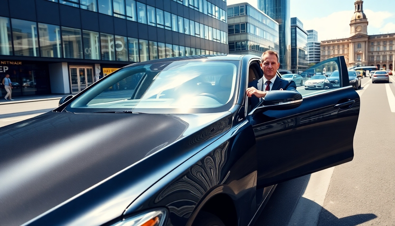 Chauffeur Nottingham provides luxury transport with professional driver near cityscape.
