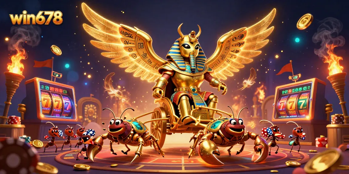 Experience thrilling wins at win678 with a vibrant casino atmosphere filled with gold and excitement.