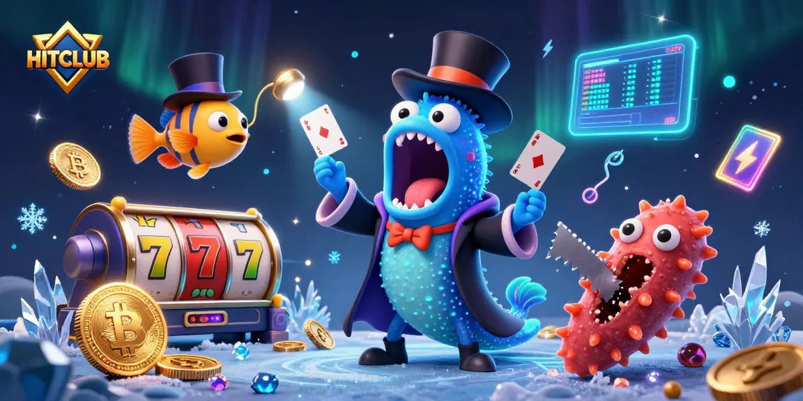 Experience thrilling HITCLUB card tricks performed by 3D cartoon characters in a dynamic casino scene.